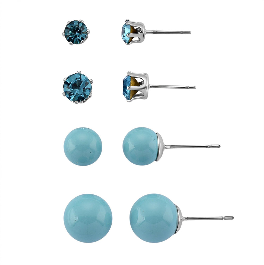 Blauer Muschelkernperle (8-12 mm), Blau Kristall Schmuckset 316L Edelstahl, Nickelfreies Messing