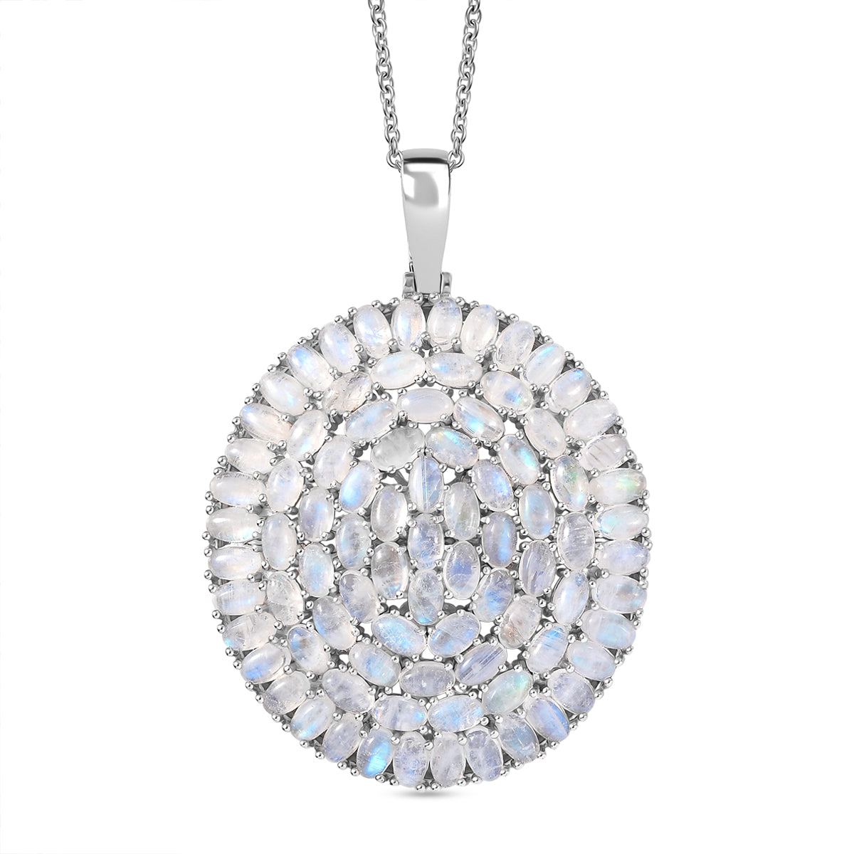 D'Joy Meetiyagoda Regenbogen Mondstein Anhänger mit Kette, ca. 50 cm 925 Silber rhodiniert ca. 26.01 ct