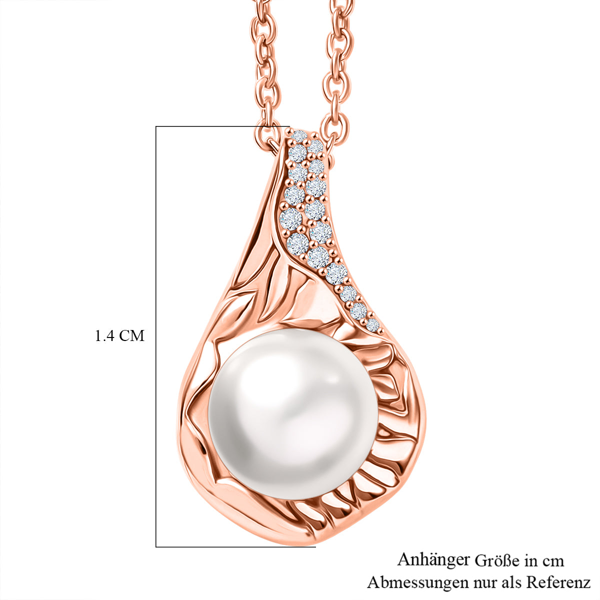 EVER TRUE Pfirsich-Süßwasser Perle (9-9.5 mm), Weißer Zirkon Anhänger, roséfarbenes nickelfreies Messing, 316L Edelstahlkette 50 cm