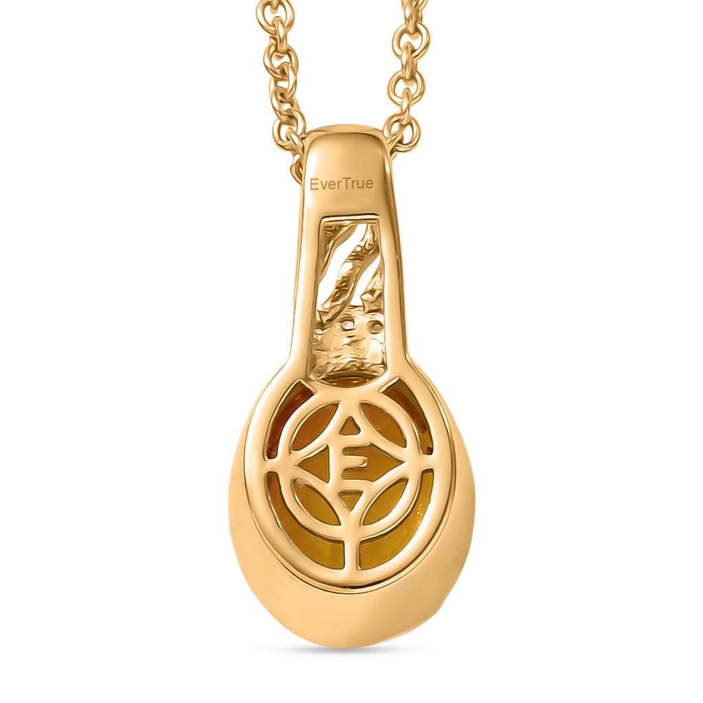 EVER TRUE Sphaleros Quarz, Weißer Zirkon Anhänger, goldfarbenes nickelfreies Messing, 316L Edelstahlkette 50 cm, ca. 3.19 ct