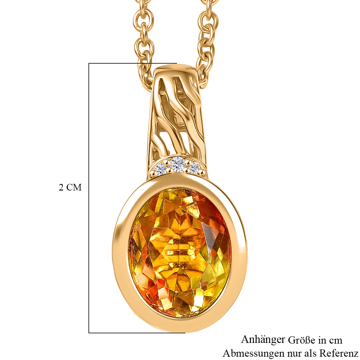 EVER TRUE Sphaleros Quarz, Weißer Zirkon Anhänger, goldfarbenes nickelfreies Messing, 316L Edelstahlkette 50 cm, ca. 3.19 ct