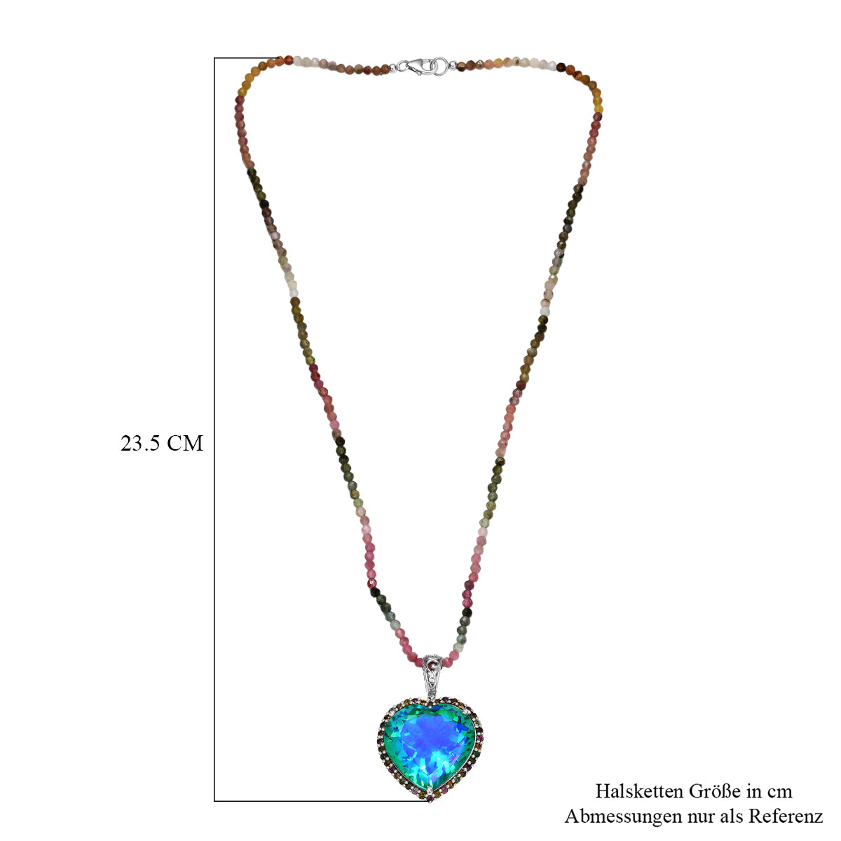D'Joy Pfau Quarz Triplette, Mehrfarbig-Turmalin Schmuckset ca. 50 cm 925 Silber rhodiniert ca. 83,86 ct.