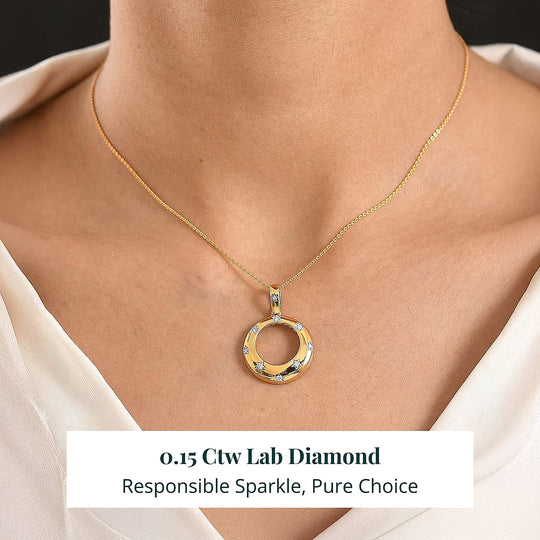 D'Joy Lab Grown Diamant SI-GH Schmuckset ca. 50 cm 925 Silber 750 Gelbgold vermeil ca. 0.15 ct