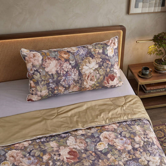 SERENITY NIGHT High-Tech Cooling-Steppdecken-Set mit edler, temperaturregulierender Maulbeeren-Seiden-Füllung und MOP Knöpfe, 135x200 - 40x80 cm, Acquarell