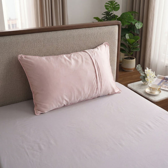 SERENITY NIGHT High-Tech Cooling-Steppdecken-Set mit edler, temperaturregulierender Maulbeeren-Seiden-Füllung und MOP Knöpfe, 135x200 - 40x80 cm, Rosa
