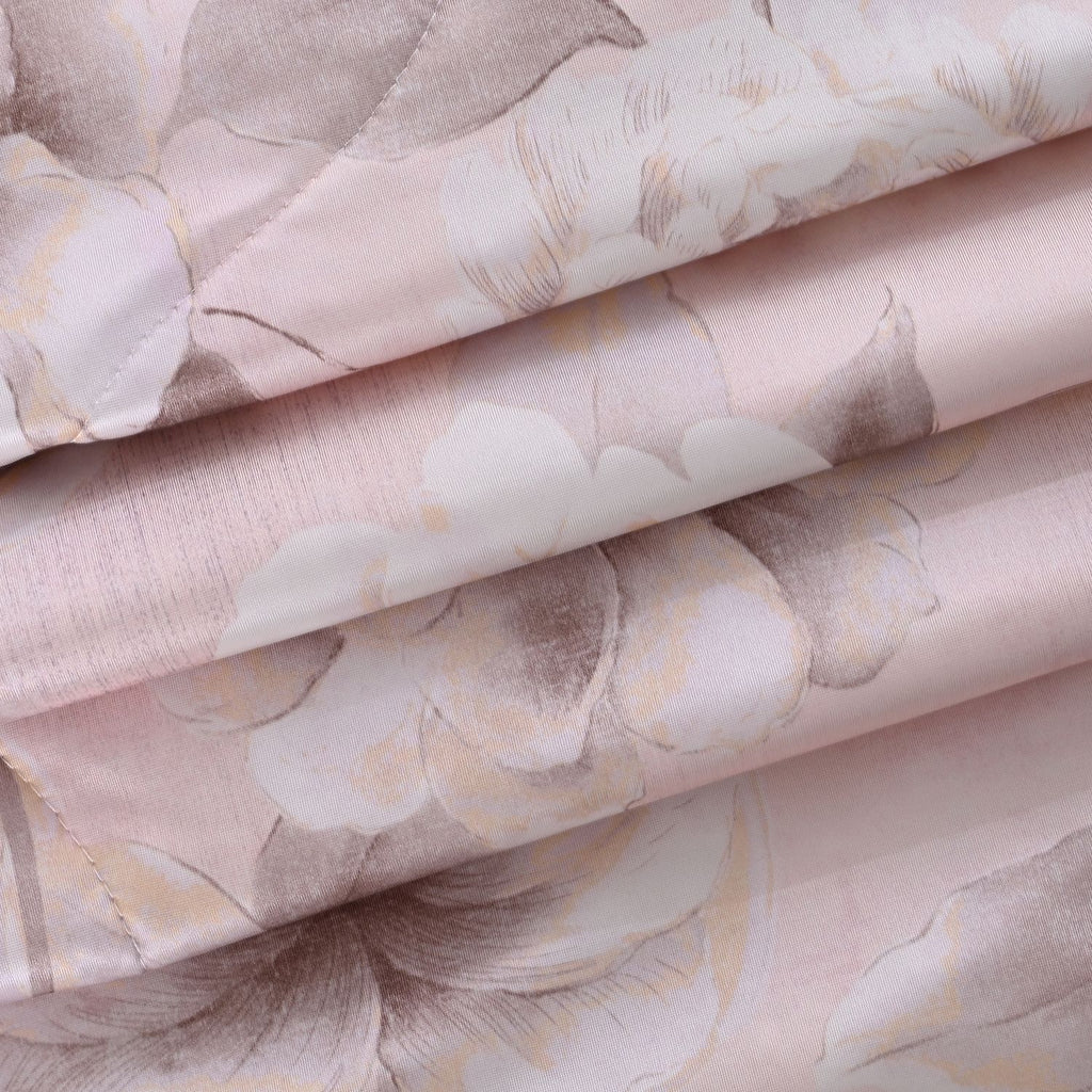SERENITY NIGHT High-Tech Cooling-Steppdecken-Set mit edler, temperaturregulierender Maulbeeren-Seiden-Füllung und MOP Knöpfe, 135x200 - 40x80 cm, Rosa