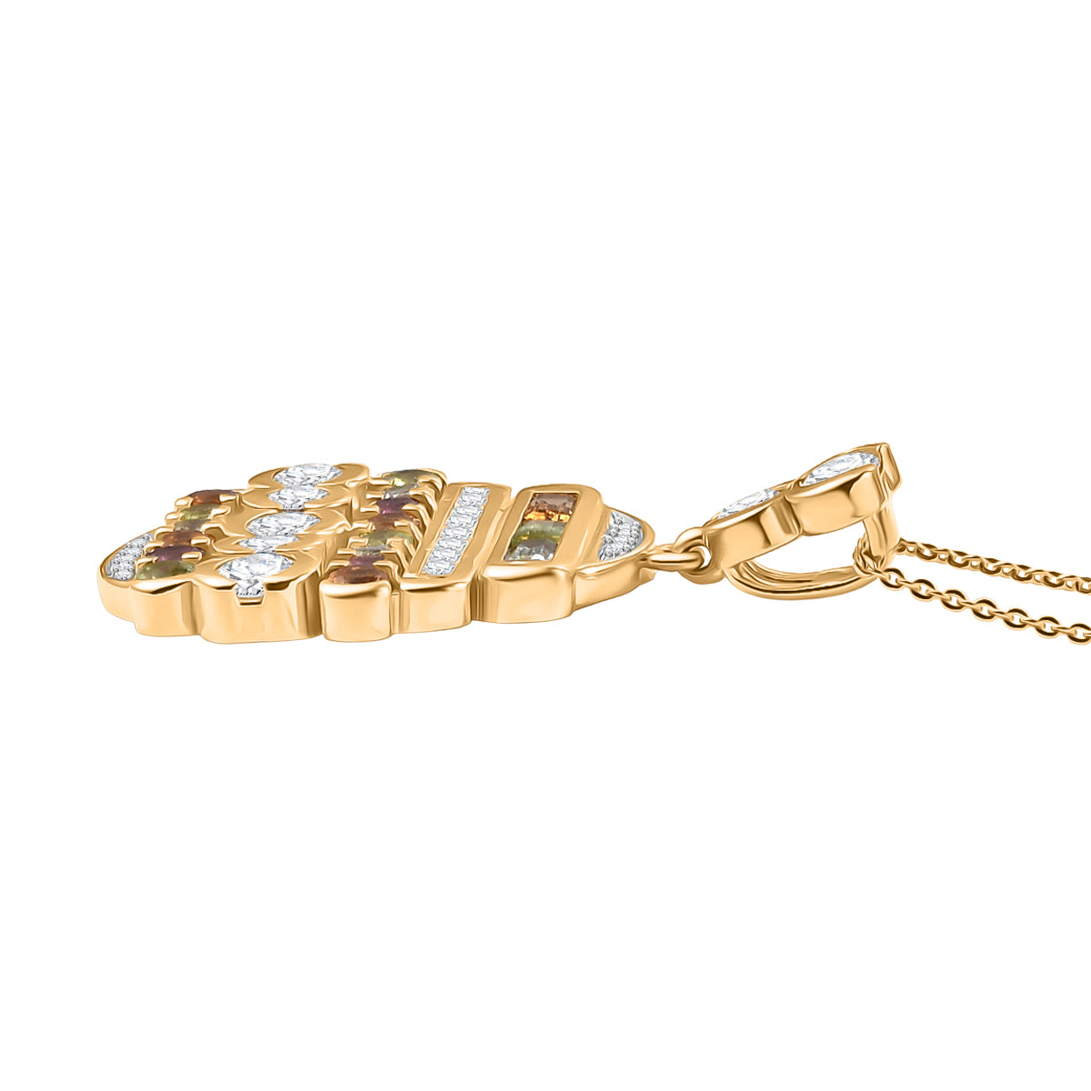 GP Art Deco Kollektion - Weißer Zirkon Anhänger mit Kette, ca. 50 cm 925 Silber 750 Gelbgold Vermeil ca. 6.32 ct