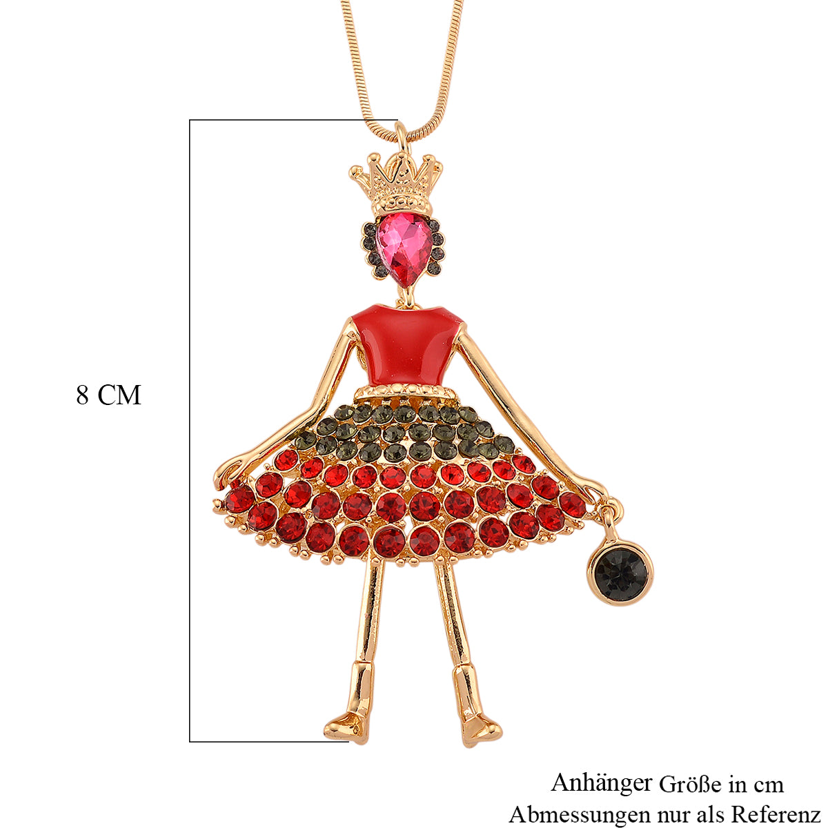 Mehrfarbiger Kristall Ballerina Anhänger mit Kette ca. 63.5 cm + 5 cm Extender, Legierung emailliert, Legierung Gelb