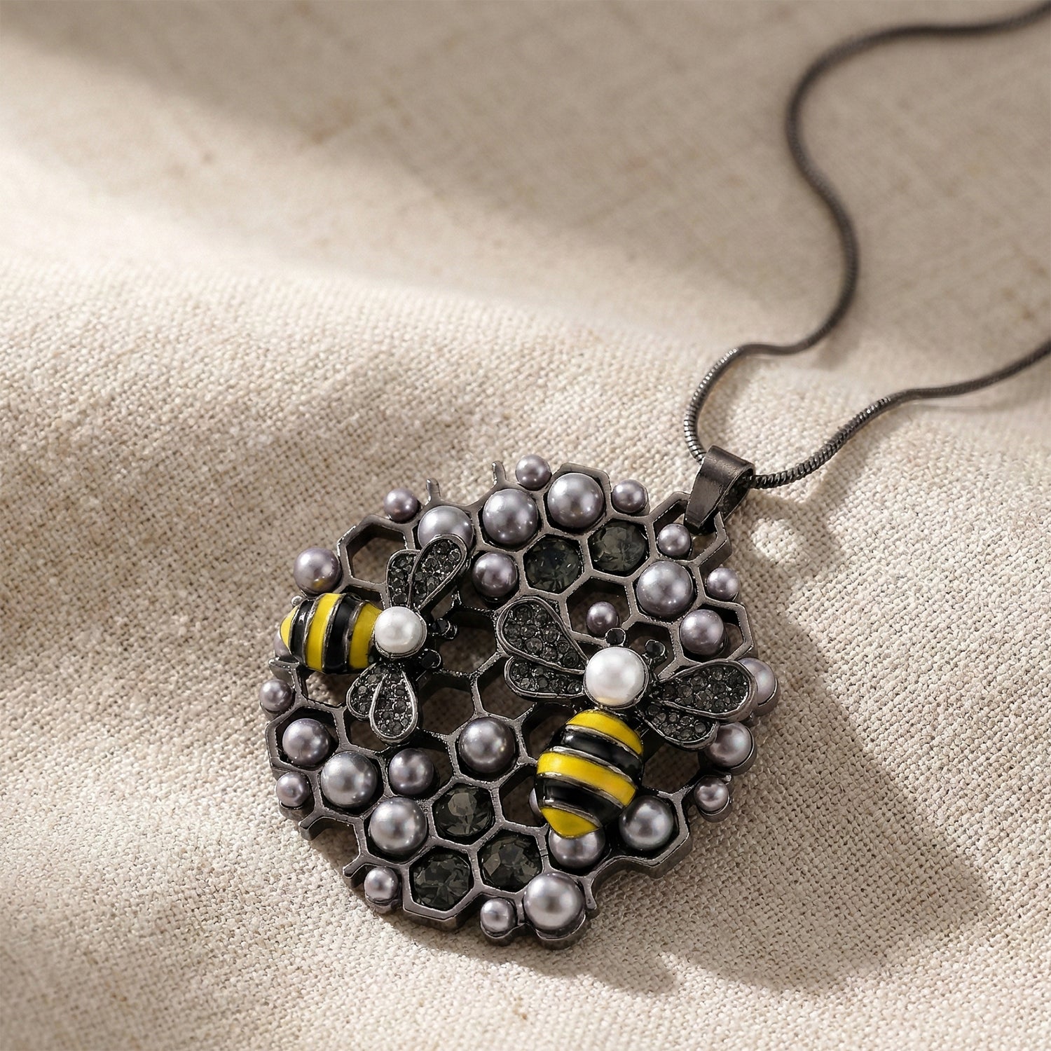 Schwarze Kristall, Kunststoff Perle Anhänger mit Kette ca. 63.5 cm + 5 cm Extender, Legierung emailliert, Legierung Schwarz