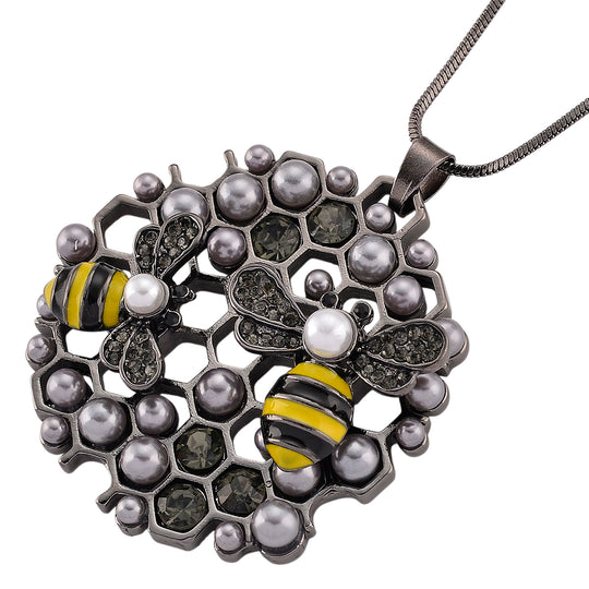 Schwarze Kristall, Kunststoff Perle Anhänger mit Kette ca. 63.5 cm + 5 cm Extender, Legierung emailliert, Legierung Schwarz