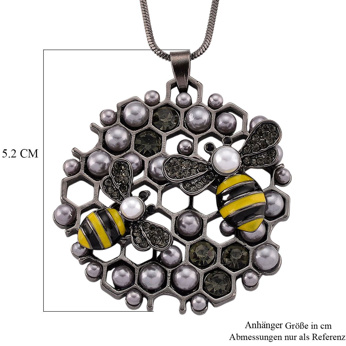 Schwarze Kristall, Kunststoff Perle Anhänger mit Kette ca. 63.5 cm + 5 cm Extender, Legierung emailliert, Legierung Schwarz