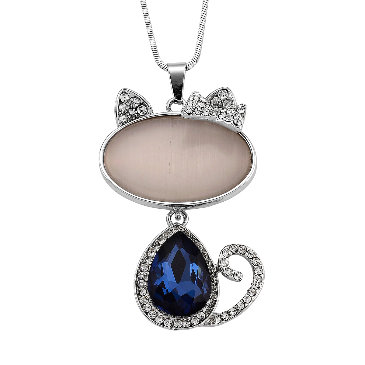 Erstellt weißes Katzenaugen, Blau Kristall Anhänger mit Kette ca. 63.5 cm + 5 cm Extender