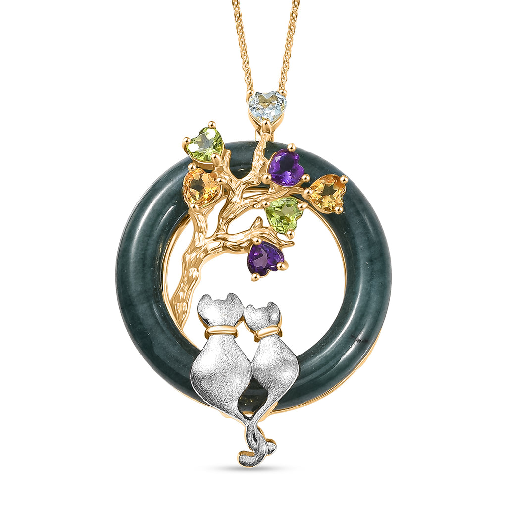 GP - Olmek Jade, Himmelblauer Topas Schmuckset ca. 50 cm 925 Silber 750 Gelbgold Vermeil ca. 27.47 ct