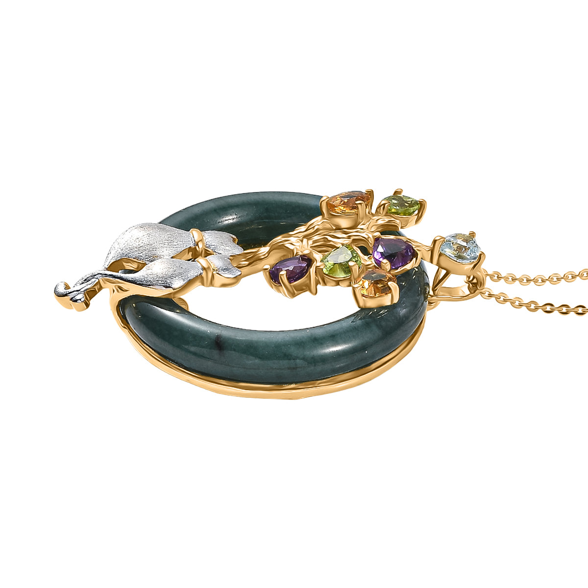 GP - Olmek Jade, Himmelblauer Topas Schmuckset ca. 50 cm 925 Silber 750 Gelbgold Vermeil ca. 27.47 ct