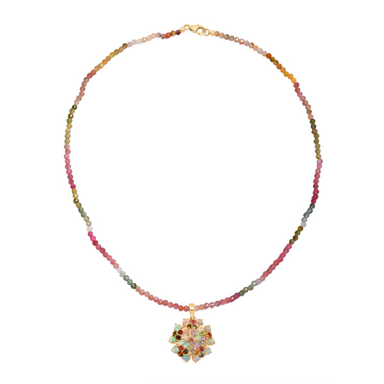 D'Joy Mehrfarbig-Turmalin, Natürlicher, äthiopischer Welo Opal Schmuckset ca. 45 cm 925 Silber 750 Gelbgold Vermeil ca. 31.97 ct