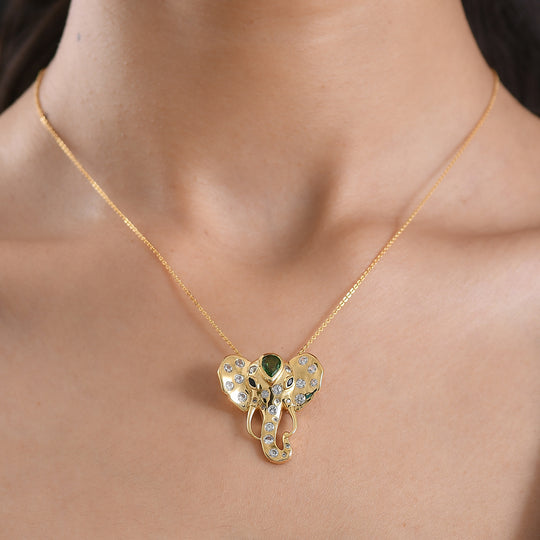 GP - Chartreuse Quarz, Weißer Zirkon Schmuckset ca. 50 cm 925 Silber 750 Gelbgold Vermeil ca. 2.67 ct
