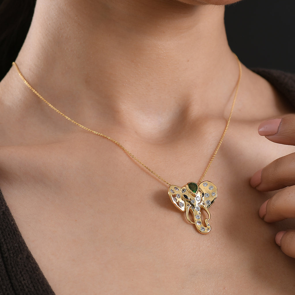 GP - Chartreuse Quarz, Weißer Zirkon Schmuckset ca. 50 cm 925 Silber 750 Gelbgold Vermeil ca. 2.67 ct