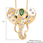 GP - Chartreuse Quarz, Weißer Zirkon Schmuckset ca. 50 cm 925 Silber 750 Gelbgold Vermeil ca. 2.67 ct