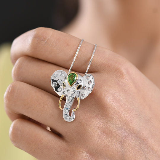 GP - Chartreuse Quarz, Weißer Zirkon Schmuckset ca. 50 cm 925 Silber rhodiniert, 925 Silber Rhodiniert und 750 Gelbgold Vermeil ca. 2.66 ct