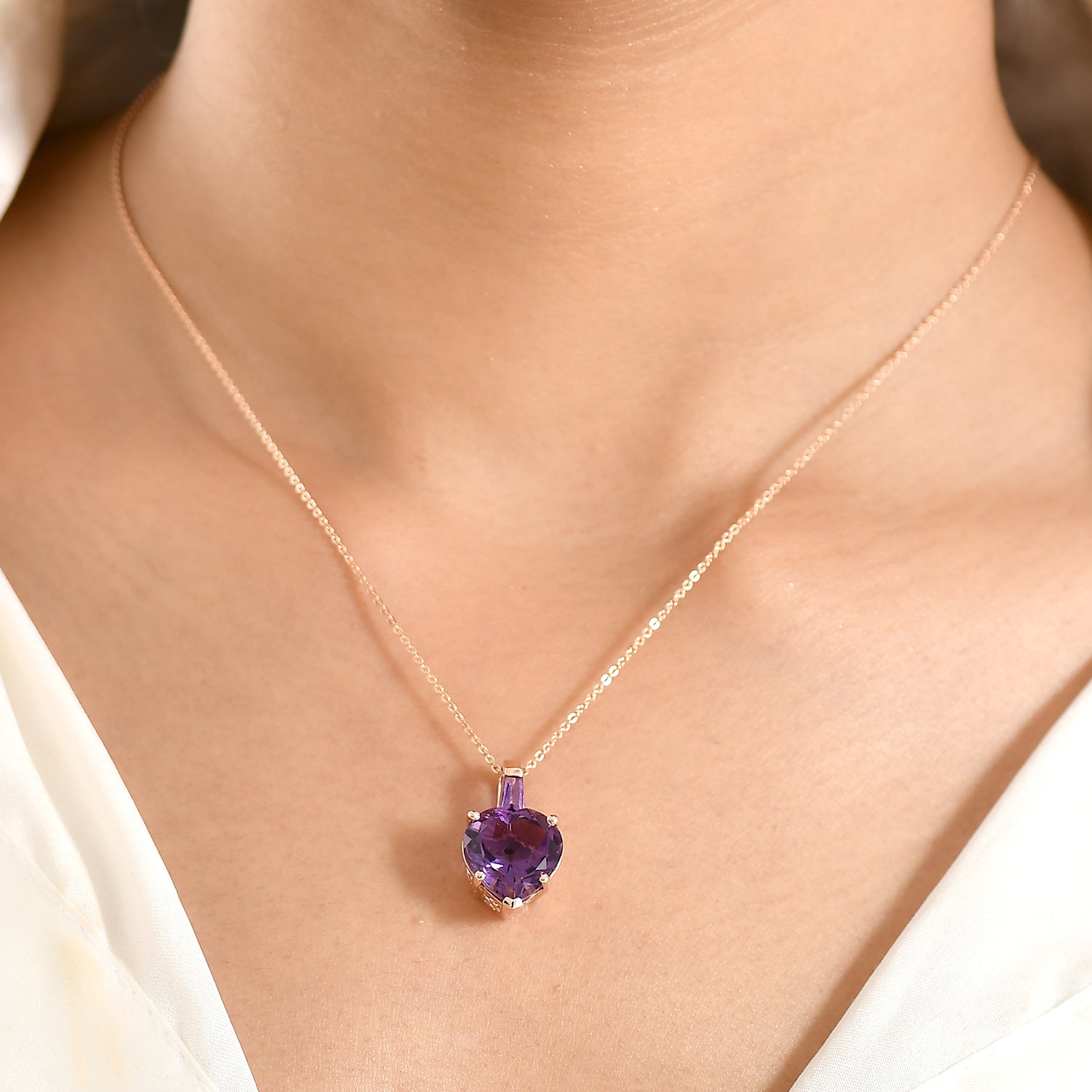 GP - AA Rose De France Amethyst, Afrikanischer Amethyst Schmuckset ca. 50 cm 925 Silber 750 Roségold Vermeil ca. 6.31 ct