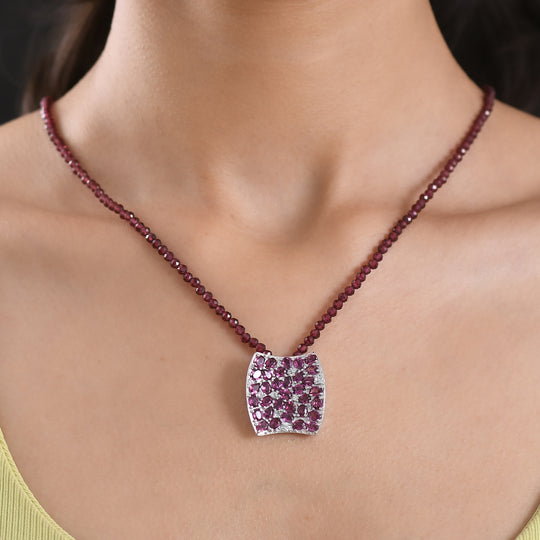 D'Joy Natürlicher Rhodolith Granat Schmuckset ca. 50 cm 925 Silber rhodiniert ca. 51,52 ct.