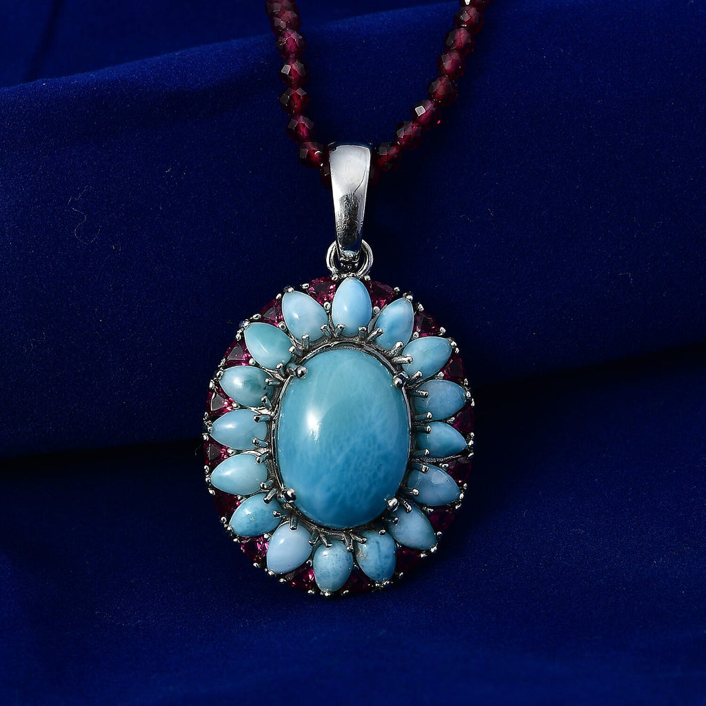 D'Joy Larimar Schmuckset ca. 50 cm 925 Silber Rhodiniert ca. 69,81 ct.