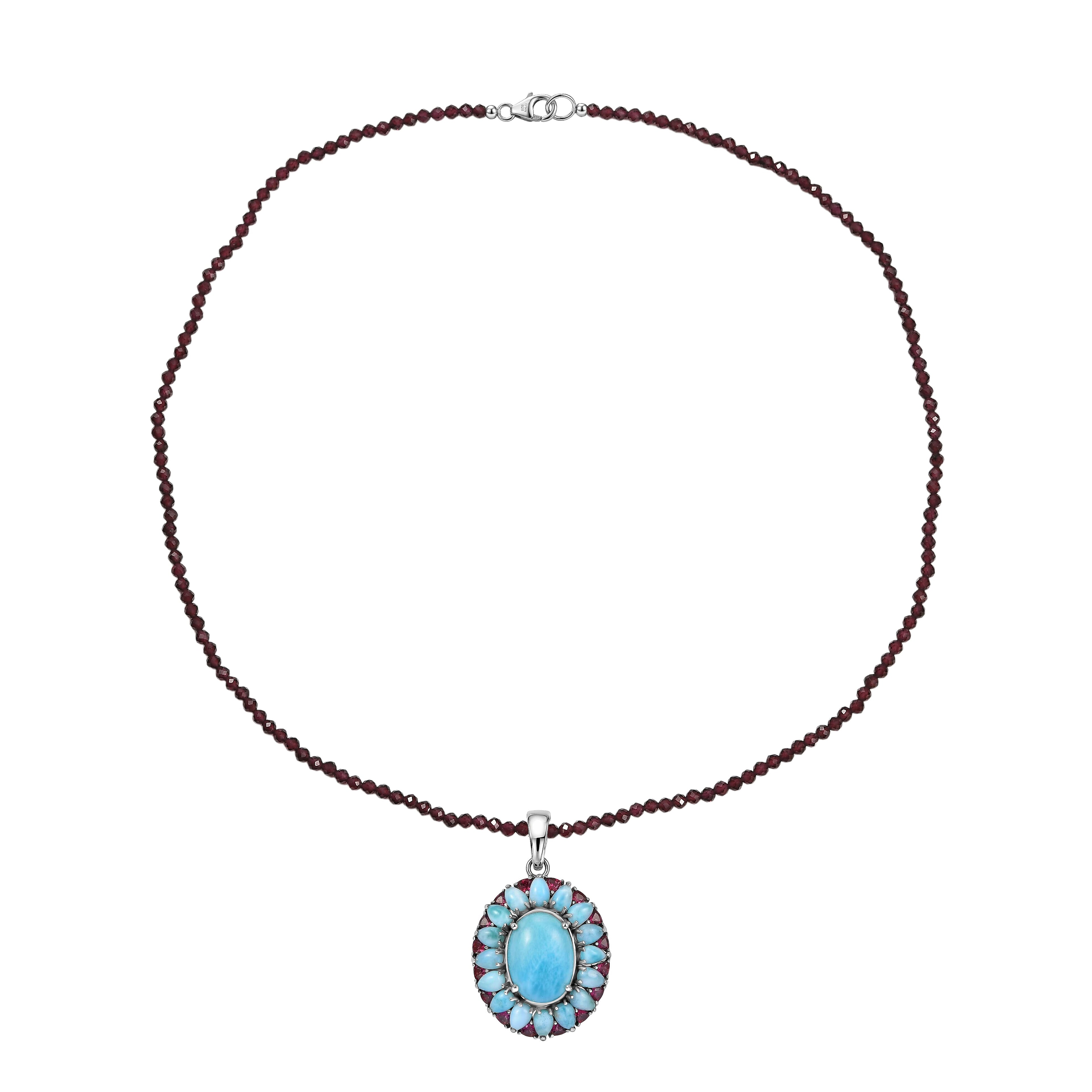 D'Joy Larimar Schmuckset ca. 50 cm 925 Silber Rhodiniert ca. 69,81 ct.