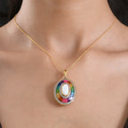 D'Joy AA Natürlicher, äthiopischer Welo Opal, Weißer Zirkon Schmuckset ca. 50 cm 925 Silber 750 Gelbgold Vermeil ca. 2.72 ct