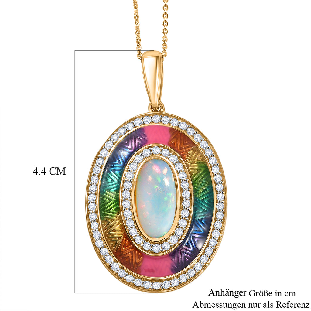 D'Joy AA Natürlicher, äthiopischer Welo Opal, Weißer Zirkon Schmuckset ca. 50 cm 925 Silber 750 Gelbgold Vermeil ca. 2.72 ct