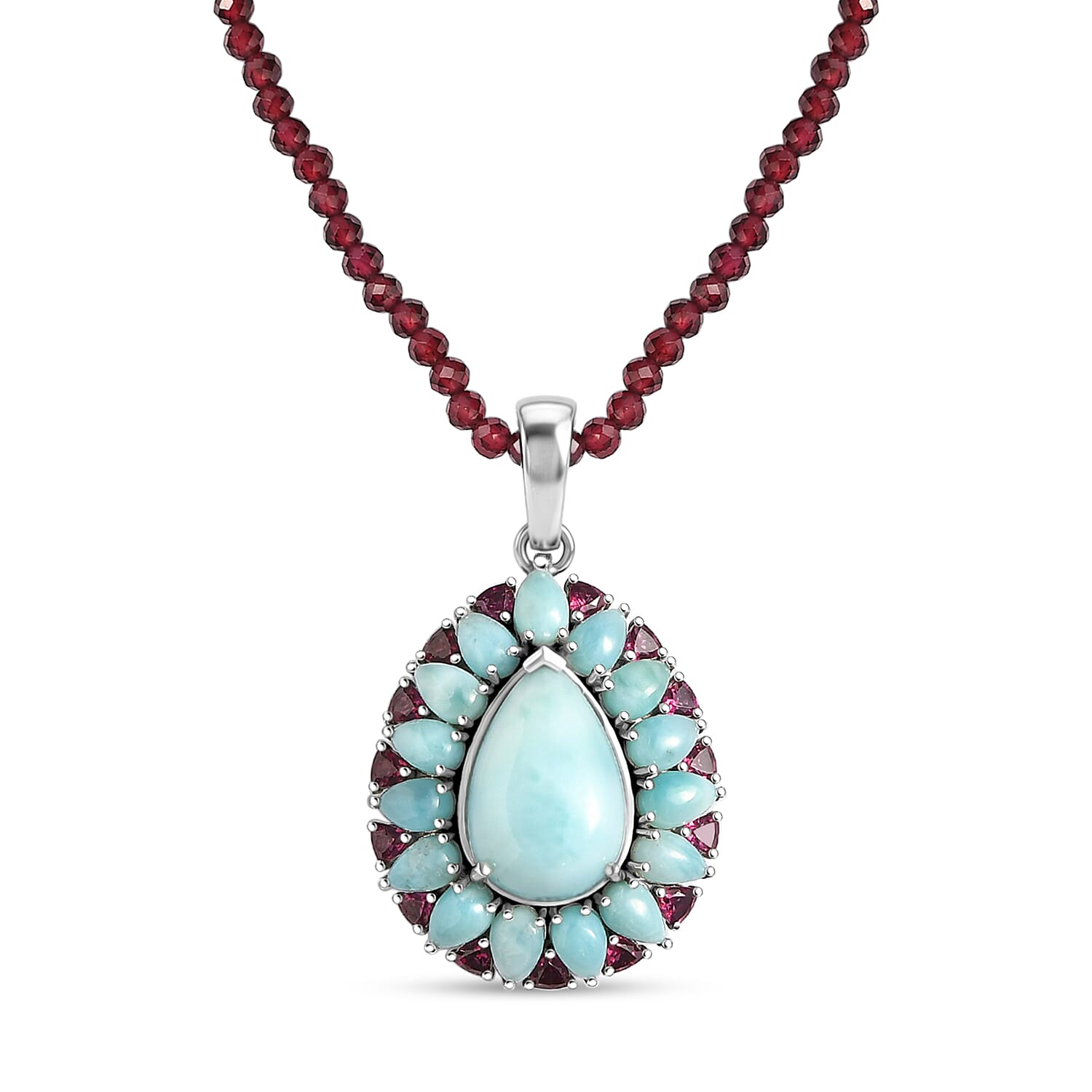 D'Joy Larimar Schmuckset ca. 50 cm 925 Silber Rhodiniert ca. 69,12 ct.