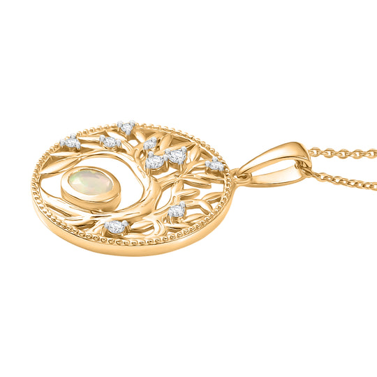 AA Natürlicher, äthiopischer Welo Opal, Weißer Zirkon Anhänger mit Kette, ca. 50 cm 925 Silber Gold, ca. 0.41 ct