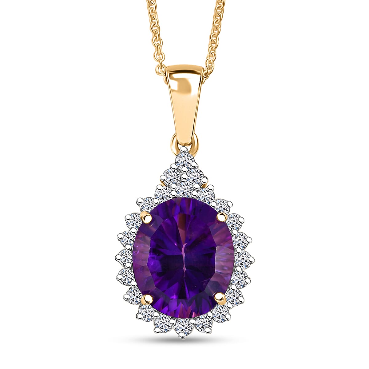 LUXURIANT DIAMOND - AAA Lusaka Amethyst, Lab Grown Diamant Schmuckset ca. 50 cm
