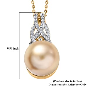 D'Joy AA Goldene Südsee Perle (11-12 mm), Lab Grown Diamant Schmuckset ca. 50 cm 925 Silber 750 Gelbgold vermeil