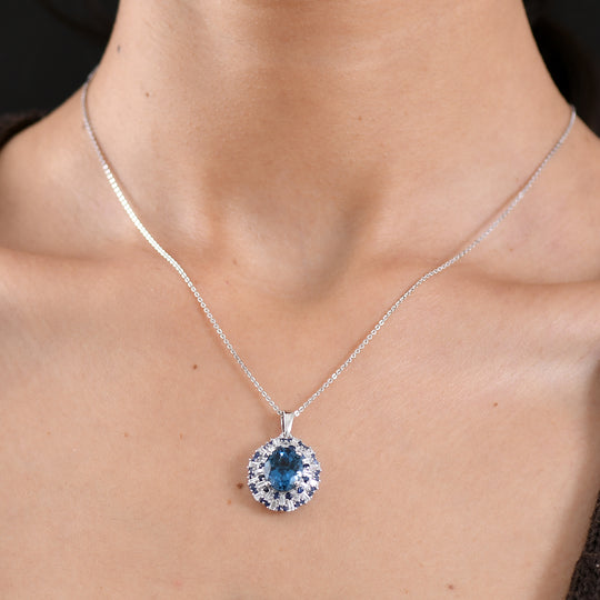 D'Joy London Blau Topas, Weißer Zirkon Schmuckset ca. 50 cm 925 Silber rhodiniert ca. 6,72 ct.