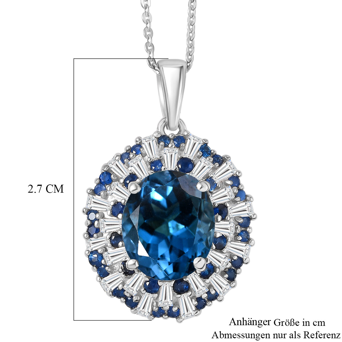 D'Joy London Blau Topas, Weißer Zirkon Schmuckset ca. 50 cm 925 Silber rhodiniert ca. 6,72 ct.
