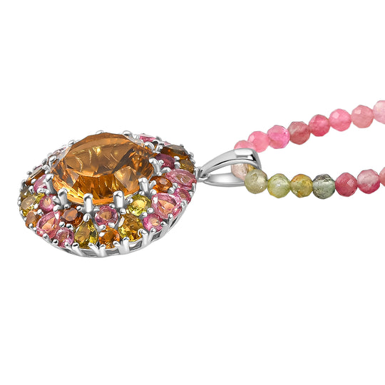 D'Joy AA Citrin, Mehrfarbig-Turmalin Schmuckset ca. 50 cm 925 Silber Rhodiniert ca. 39,24 ct.