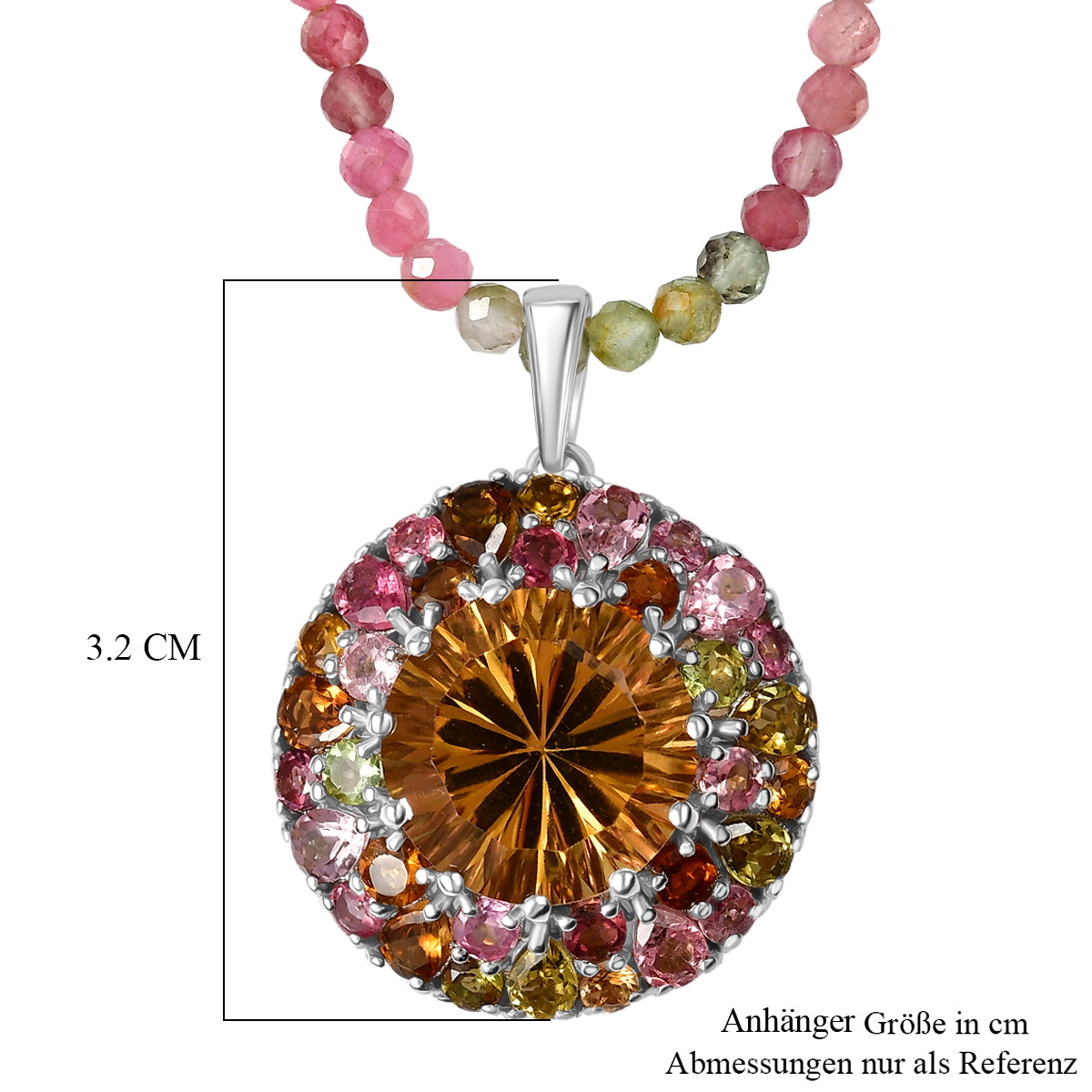 D'Joy AA Citrin, Mehrfarbig-Turmalin Schmuckset ca. 50 cm 925 Silber Rhodiniert ca. 39,24 ct.