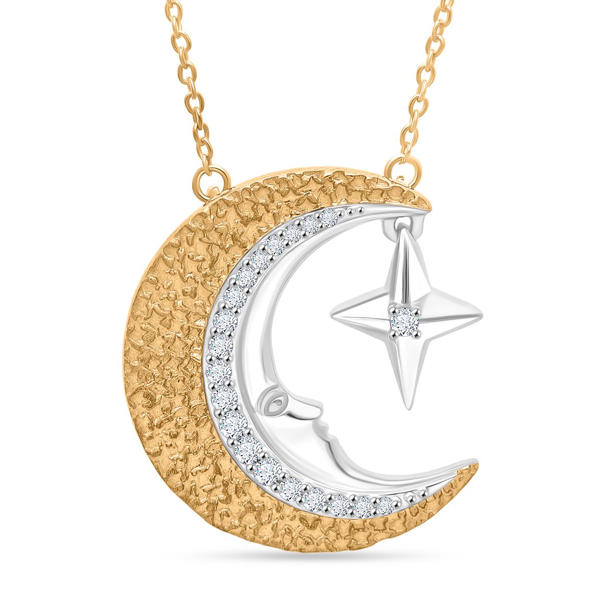 GP - Kanchanaburi Blauer Saphir, Weißer Diamant Schmuckset ca. 50 cm, 925 Silber Rhodiniert und 750 Gelbgold Vermeil ca. 0,15 ct.