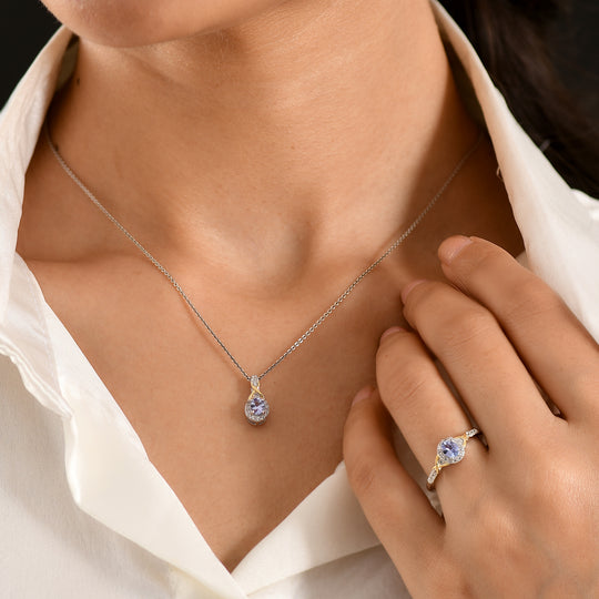 D'Joy Tansanit Schmuckset 925 Silber platiniert und vergoldet (Größe 21) ca. 1,13 ct.