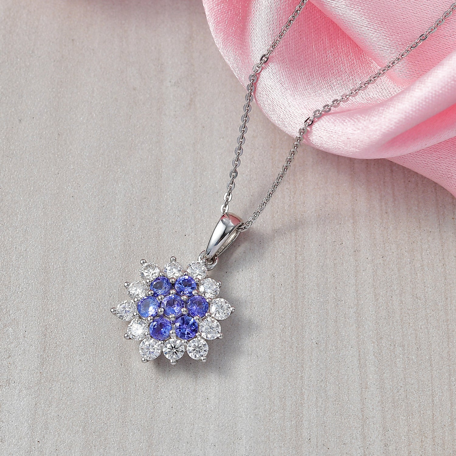 D'Joy AA Tansanit, Moissanit Schmuckset ca. 50 cm 925 Silber rhodiniert ca. 1,67 ct.