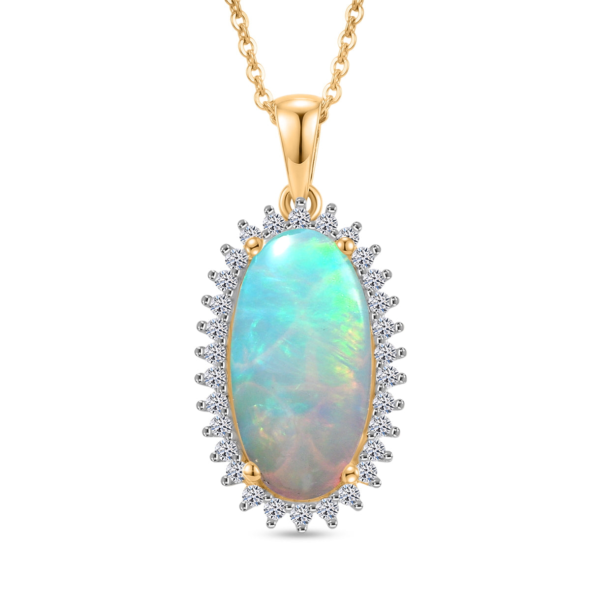 LUXURIANT - AAA Natürlicher, äthiopischer Welo Opal, Lab Grown Diamant Schmuckset ca. 50 cm 925 Silber 750 Gelbgold vermeil ca. 3.83 ct