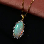 LUXURIANT - AAA Natürlicher, äthiopischer Welo Opal, Lab Grown Diamant Schmuckset ca. 50 cm 925 Silber 750 Gelbgold vermeil ca. 3.83 ct