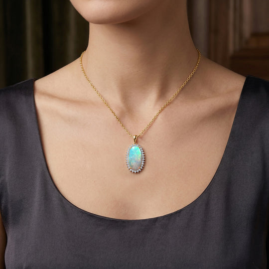 LUXURIANT - AAA Natürlicher, äthiopischer Welo Opal, Lab Grown Diamant Schmuckset ca. 50 cm 925 Silber 750 Gelbgold vermeil ca. 3.83 ct