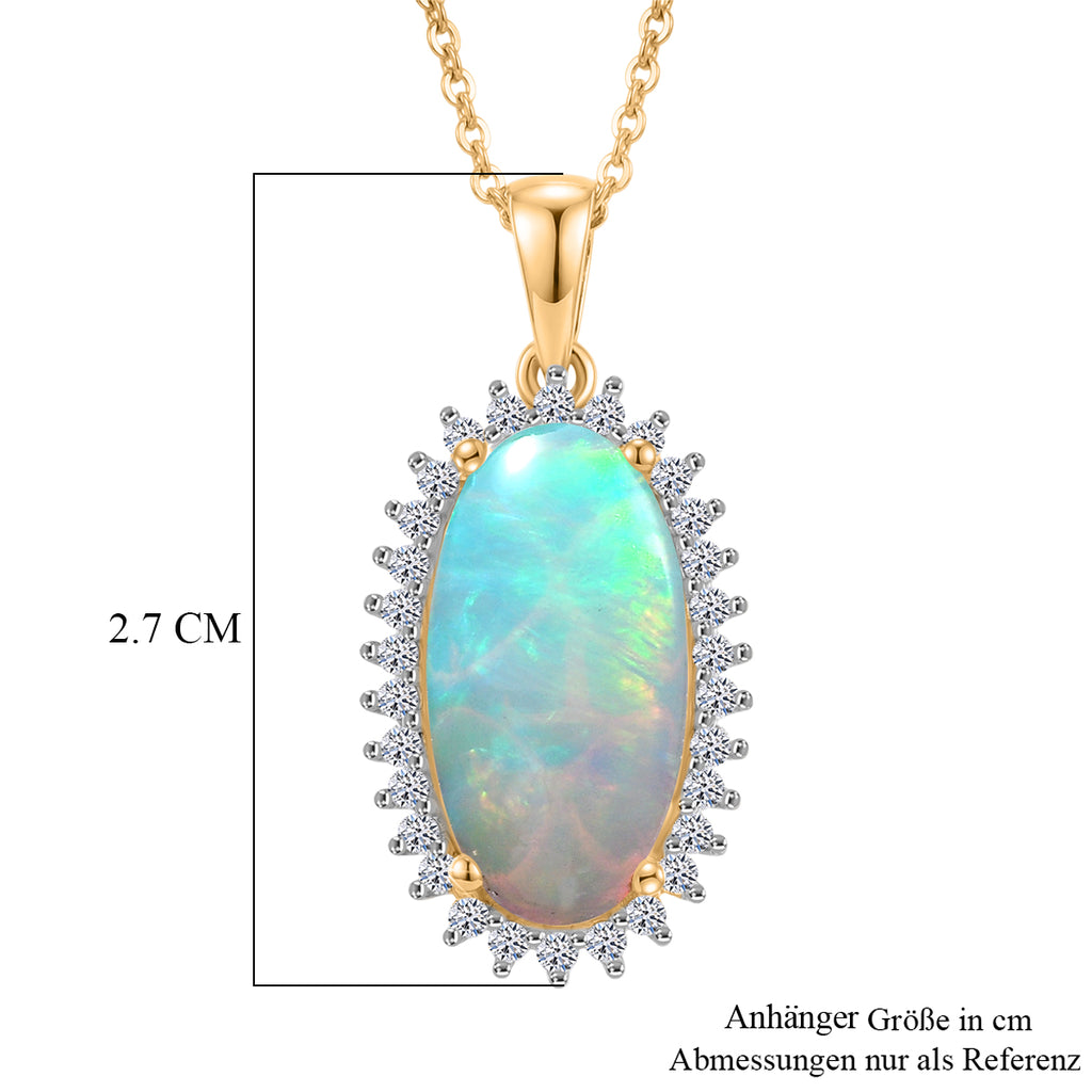 LUXURIANT - AAA Natürlicher, äthiopischer Welo Opal, Lab Grown Diamant Schmuckset ca. 50 cm 925 Silber 750 Gelbgold vermeil ca. 3.83 ct