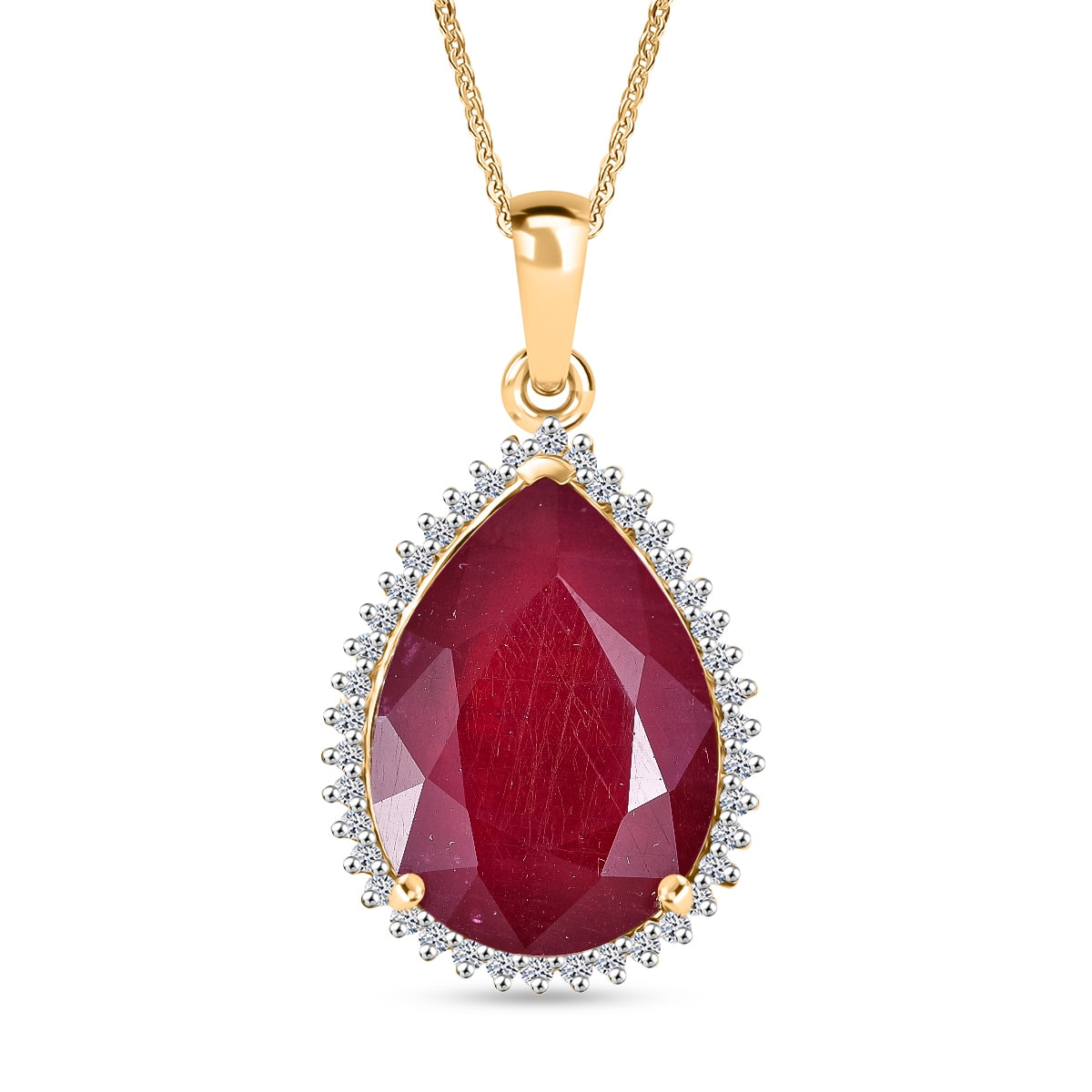 LUXURIANT DIAMOND - AA Niassa Rubin, Lab Grown Diamant Schmuckset ca. 50 cm 925 Silber 750 Gelbgold Vermeil ca. 19.86 ct