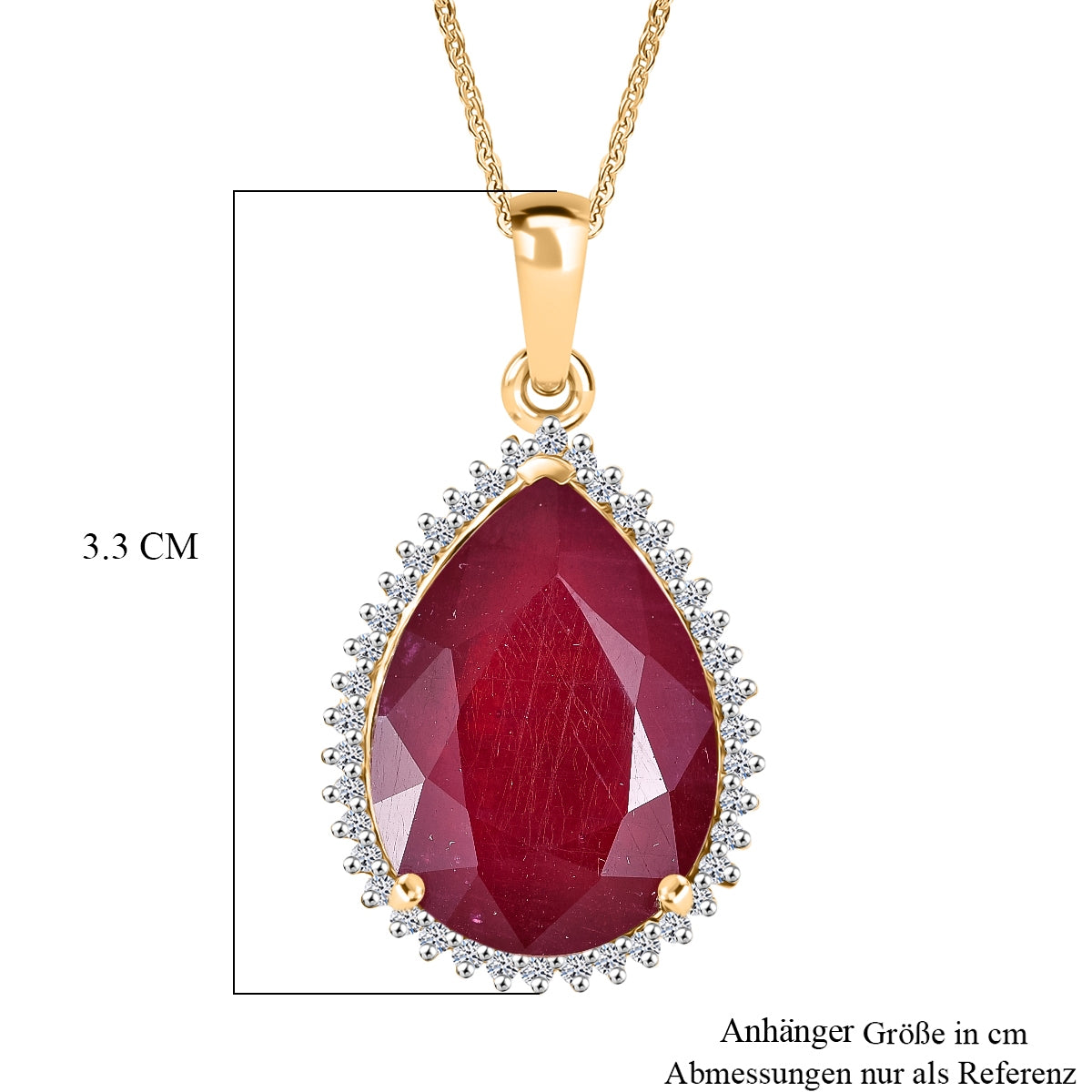 LUXURIANT DIAMOND - AA Niassa Rubin, Lab Grown Diamant Schmuckset ca. 50 cm 925 Silber 750 Gelbgold Vermeil ca. 19.86 ct