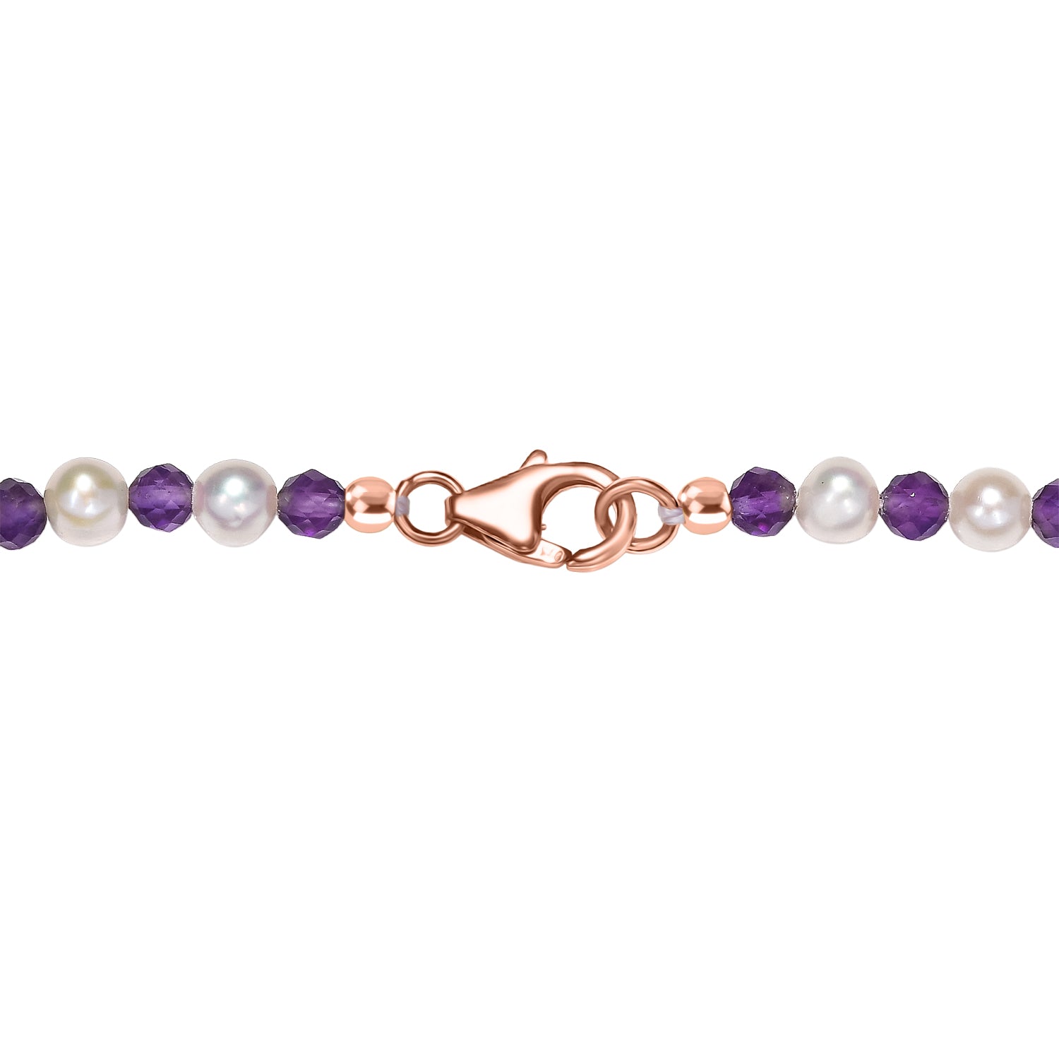 D'Joy AA Rose De France Amethyst, Perle Schmuckset ca. 50 cm 925 Silber 750 Roségold Vermeil 30.36 ct