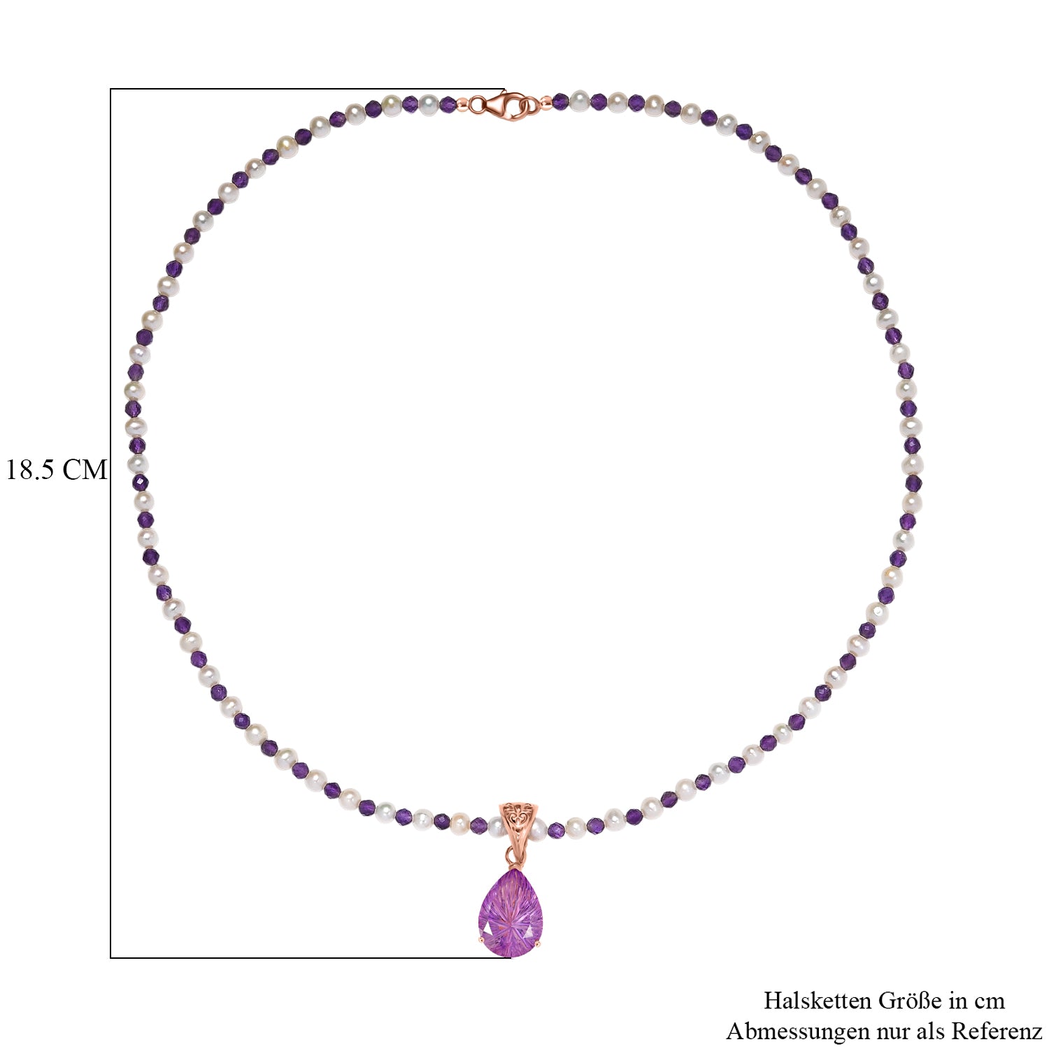 D'Joy AA Rose De France Amethyst, Perle Schmuckset ca. 50 cm 925 Silber 750 Roségold Vermeil 30.36 ct