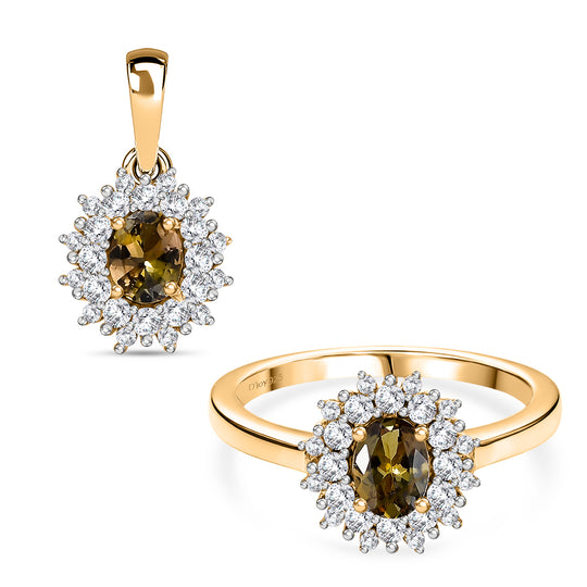 D'Joy AA Natürlicher goldener Tansanit Schmuckset 925 Silber 750 Gelbgold Vermeil (Größe 21) ca. 1,53 ct.
