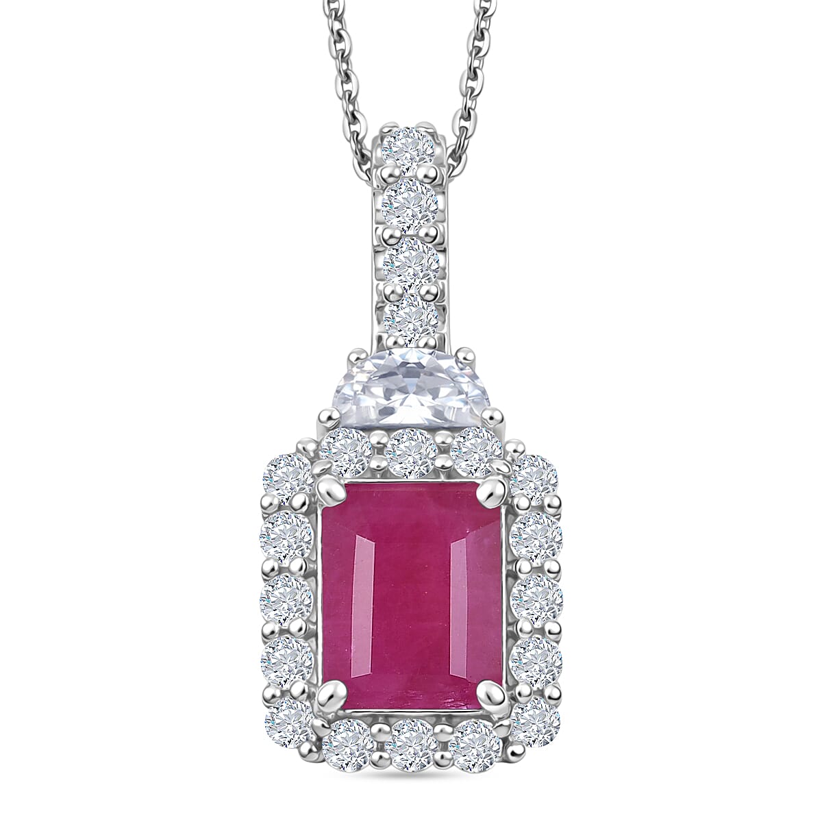 D'Joy AA Burmesischer Rubin, Moissanit Schmuckset ca. 50 cm 925 Silber Rhodiniert ca. 3,05 ct.